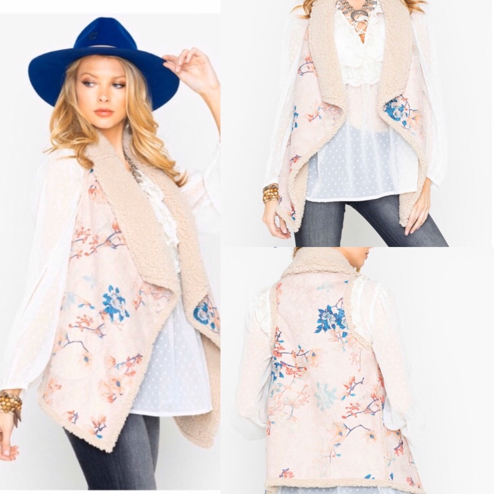 BB Dakota Floral Faux Shearling Vest